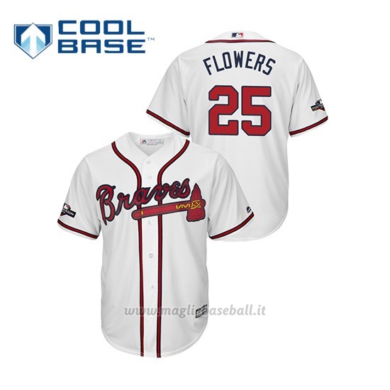 Maglia Baseball Uomo Atlanta Braves 25 Tyler Flowers 2019 Postseason Cool Base Bianco